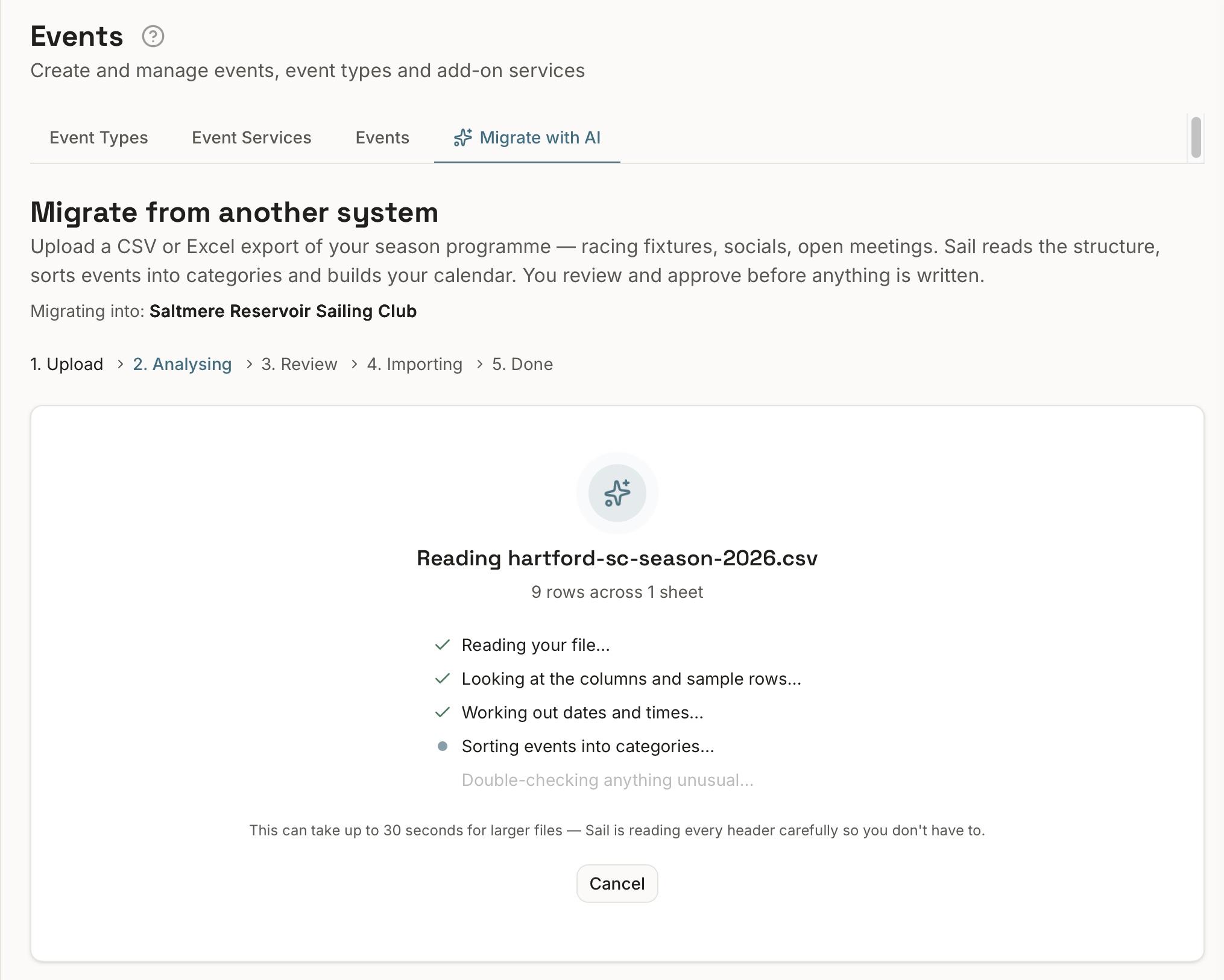 Migrate with AI in the Sail app
