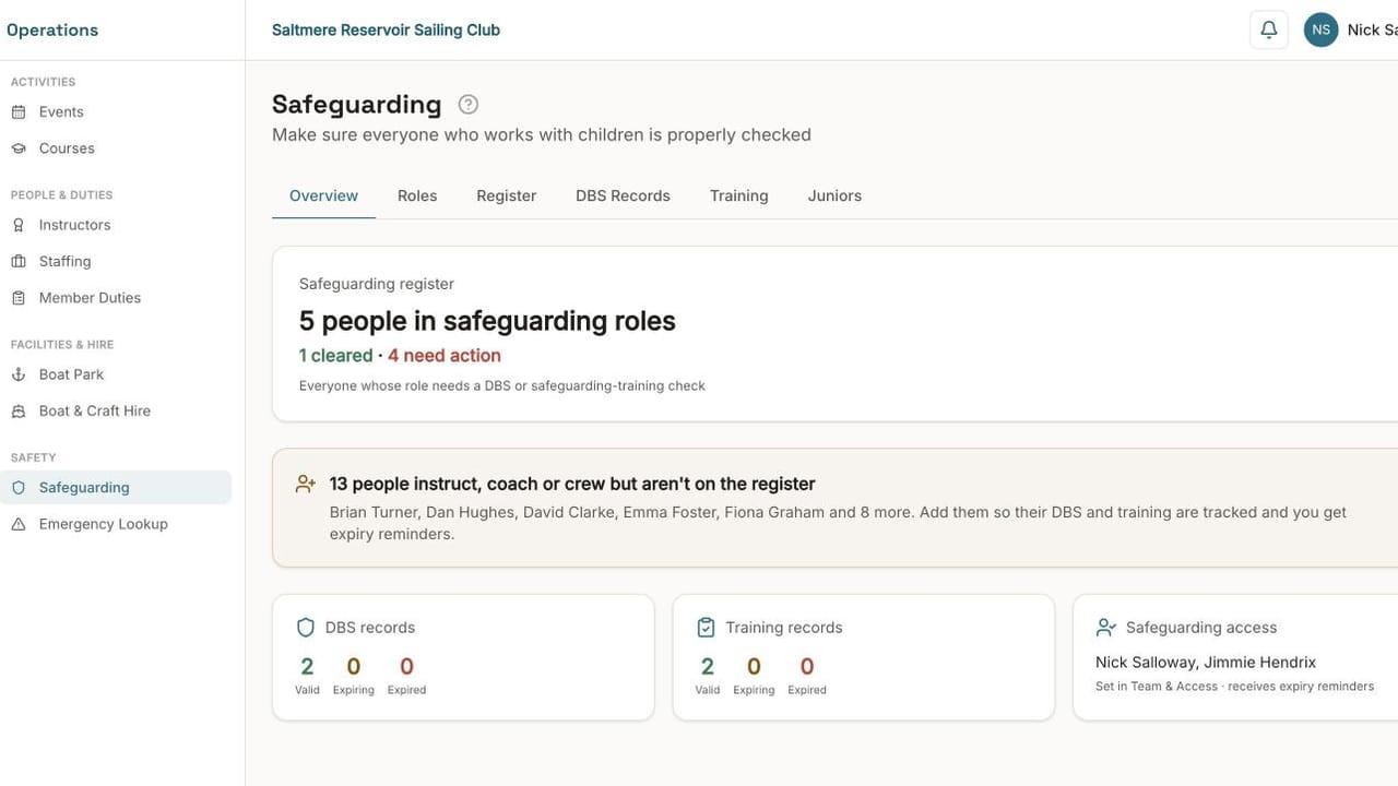 The safeguarding overview in Sail