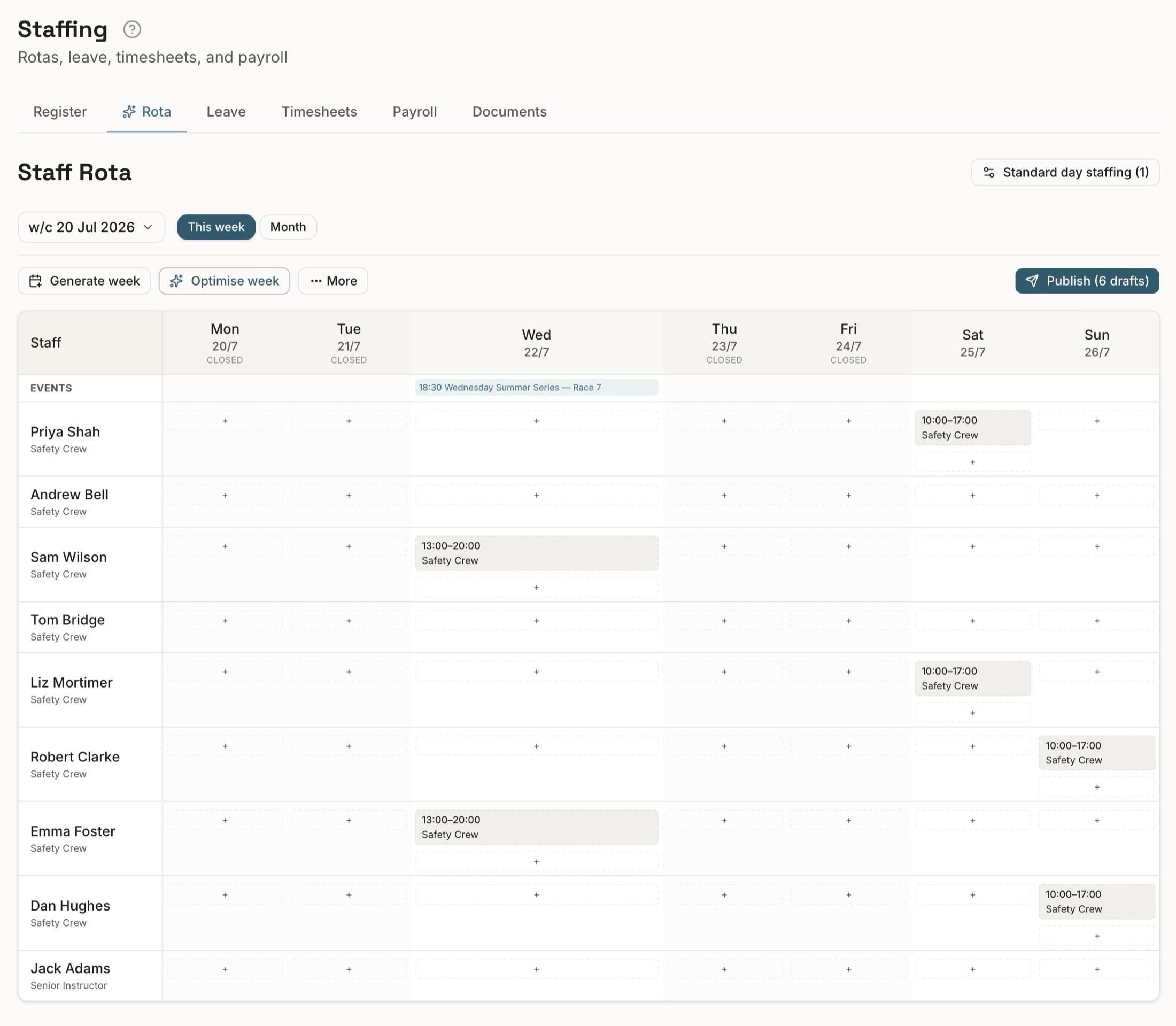 Staffing in the Sail app