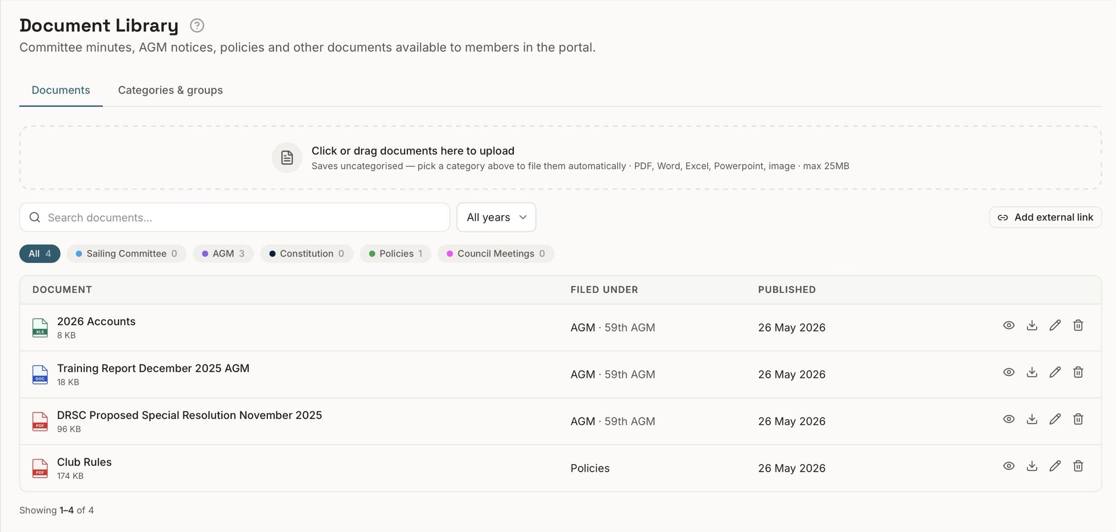 Document library in the Sail app